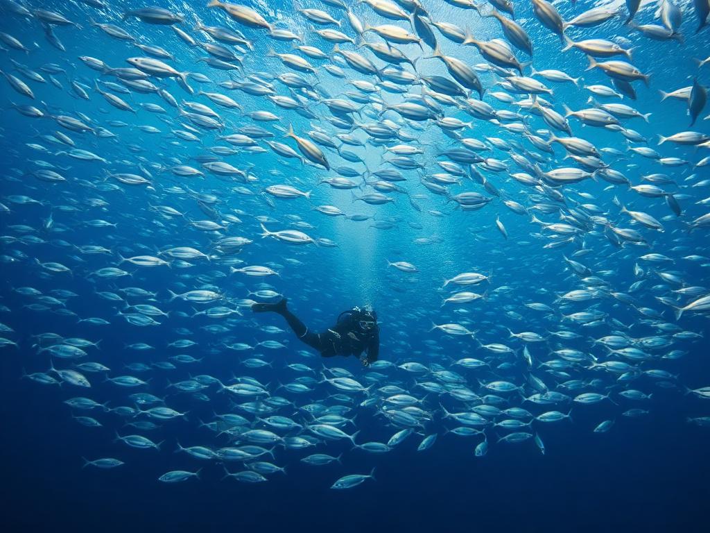 Underwater scene representing diving at Nusa Penida, Indonesia